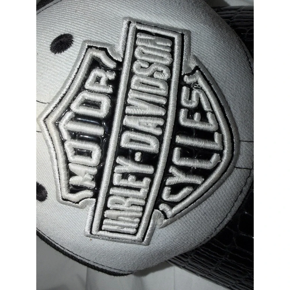 Harley Davidson New Era 9FORTY Womens Hat White Black Croc Embossed Biker Cap